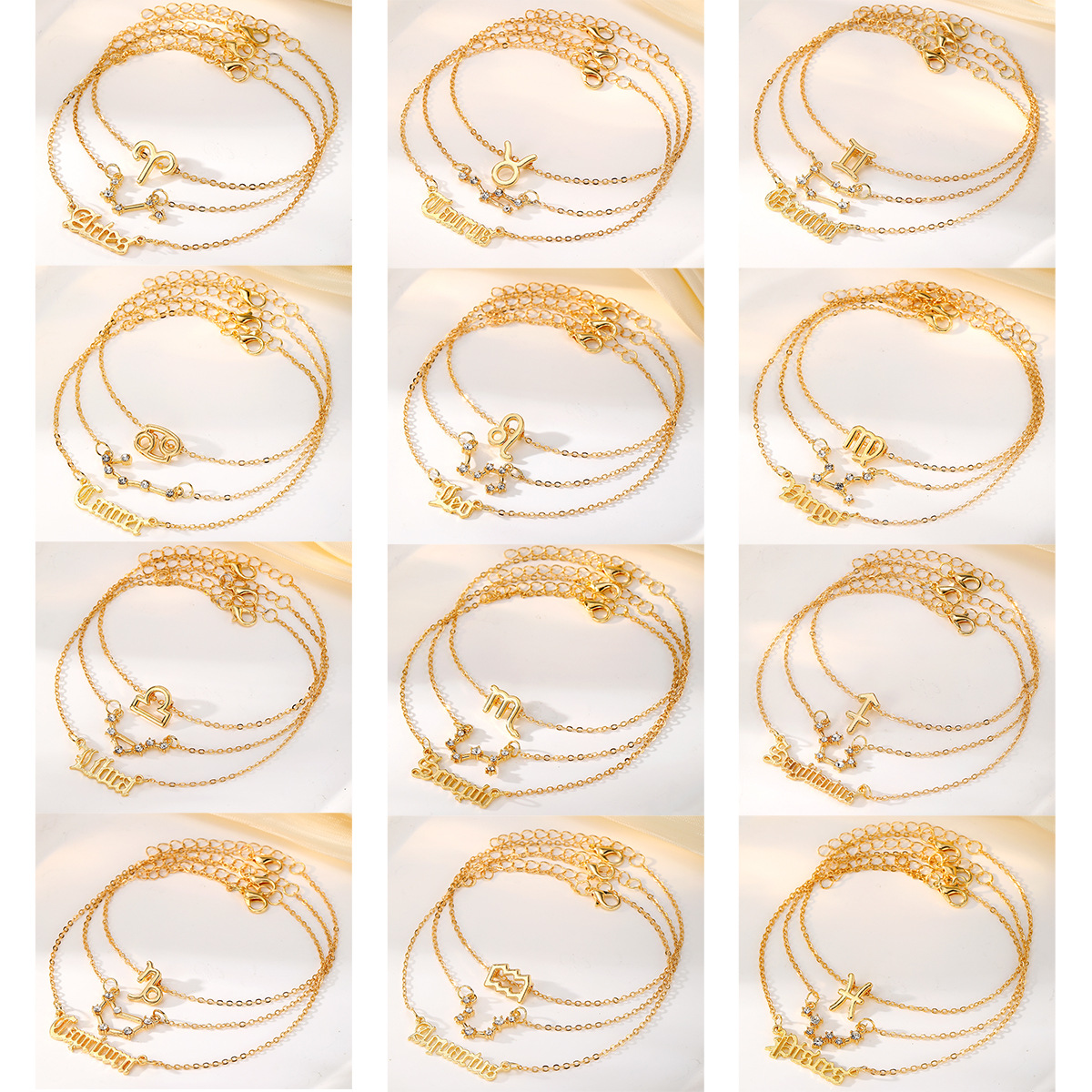 欧美爆款镶钻十二星座脚链套装女亚马逊跨境时尚卡片风高级感饰品图