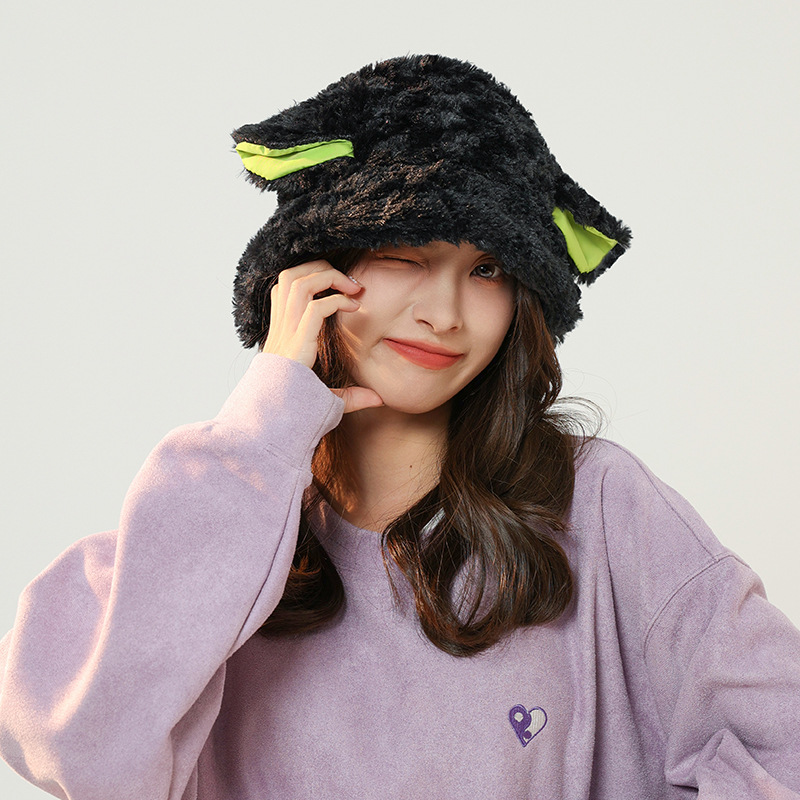 Korean Version Of Cute Sweet Sheep Baa Baa Ear Hat Plush Warm Lamb Fisherman Hat Female Winter Sheep A Sheep Basin Hat Specification drawing