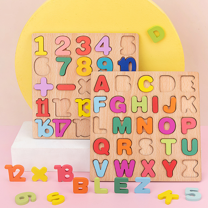 Wooden number and letter cognitive matching puzzle board, an early education and enlightenment toy for kindergarten children