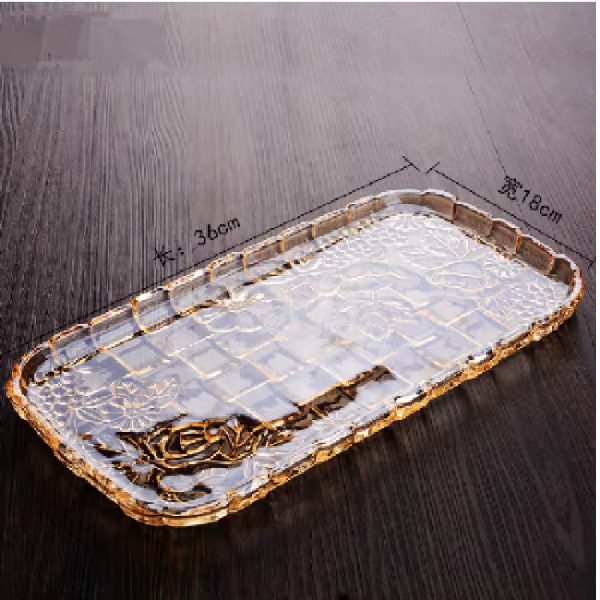 European Creative Crystal Glass Rectangular Glass Tray Tea Plate Tea Plate Living Room Dry Fruit Plate Fruit Plate Specification drawing
