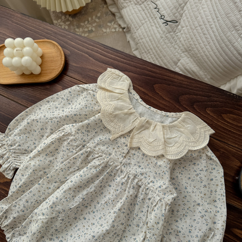 Baby lace collar one-piece dress for spring and autumn, Korean floral long-sleeved cover dress, crawling suit, baby's one-piece dress for going out Application Scenario