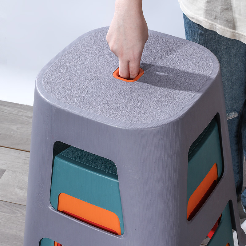 Plastic stools, household plastic chairs, thickened light luxury style, anti-slip, durable, stackable, square stools wholesale Specification image