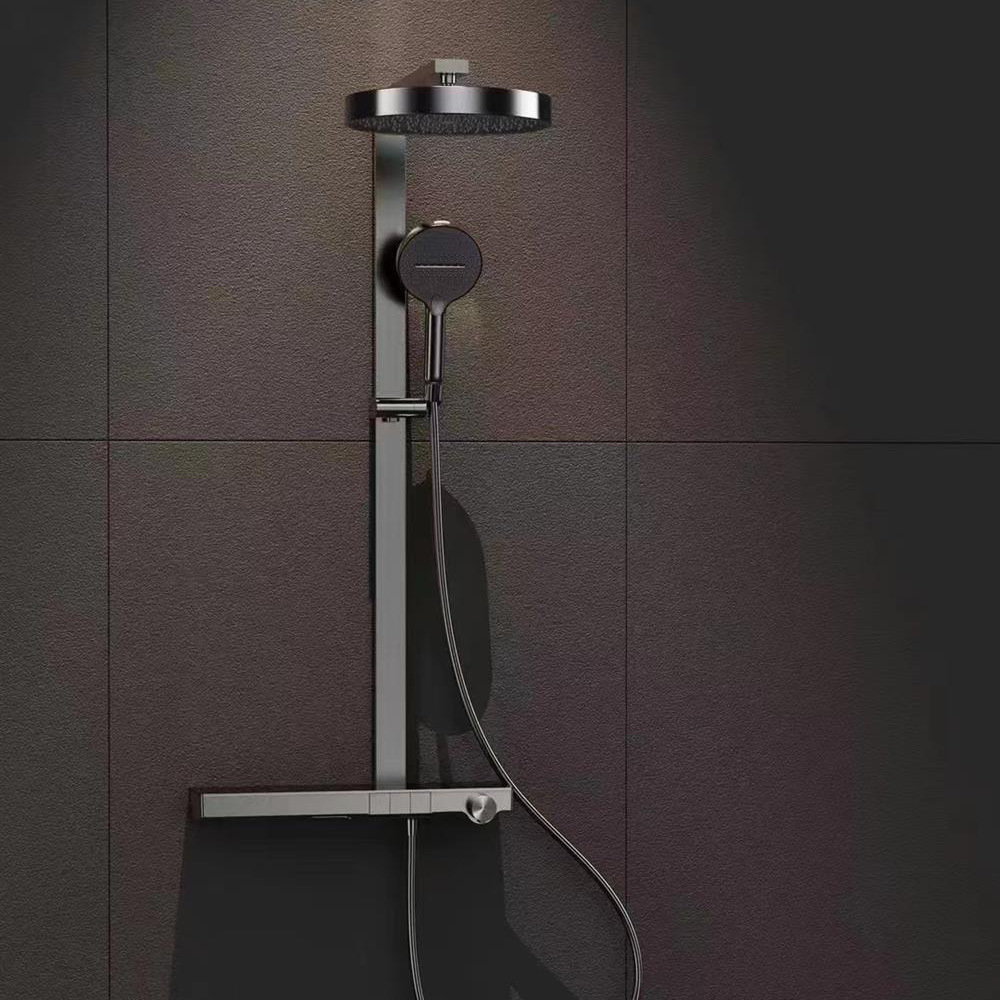 大牌平替三档位按钮切换恒温玻璃置物台高端全铜淋浴花洒套装