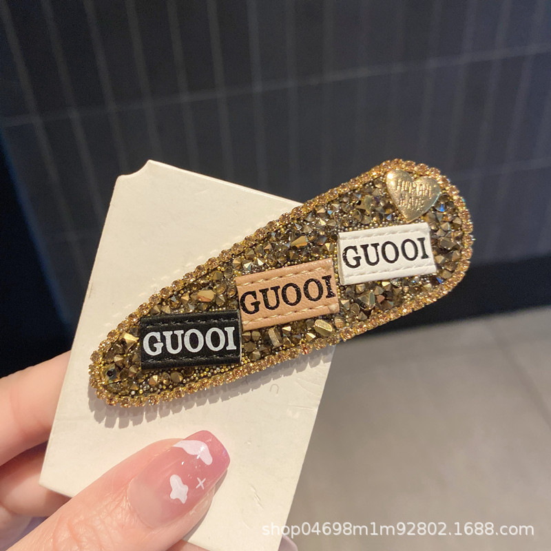 Korean Temperament Bb Hair Clip Net Red Ins Wind Hair Card Back Of The Head Broken Hair Clip Water Drop Type Clip Inlaid With Rhinobarn Top Clip details Picture