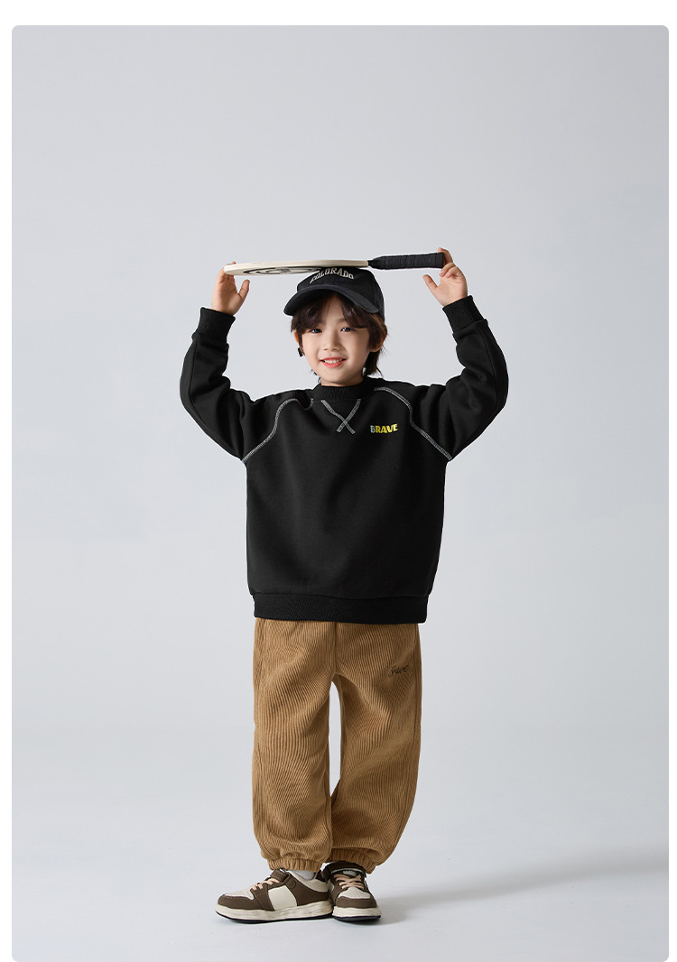 海妈家童装2025冬季新款男童潮范圆领卫衣加绒加厚冬装上衣美式潮详情16