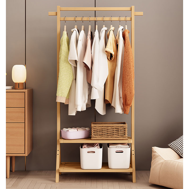 Bedroom Floor Solid Wood Coat And Hat Rack Simple Indoor Accommodation Clothes Rack Simple Clothes Hanging Rod Hanger Application Scenario