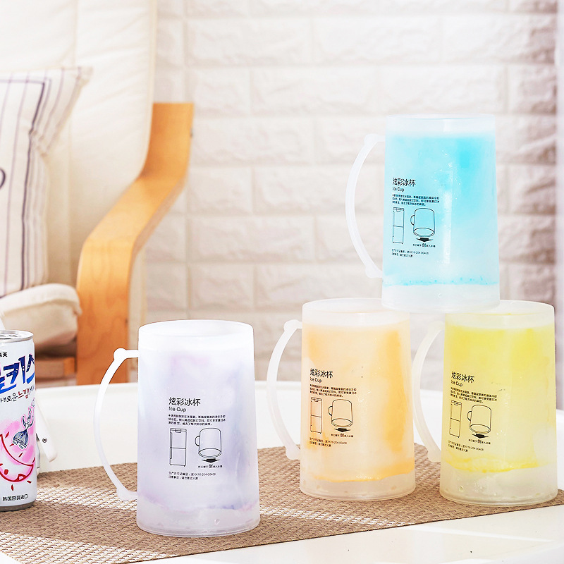 Household Double Plastic Cold Drink Cup Summer Creative Color Ice Cup Physical Cooling Beer Cup Refrigerator Frozen Use Specification drawing