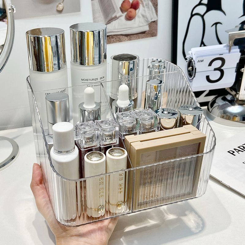 Transparent light luxury makeup storage box, makeup table storage, retro large-capacity, extra-large acrylic transparent storage box, water and lotion storage