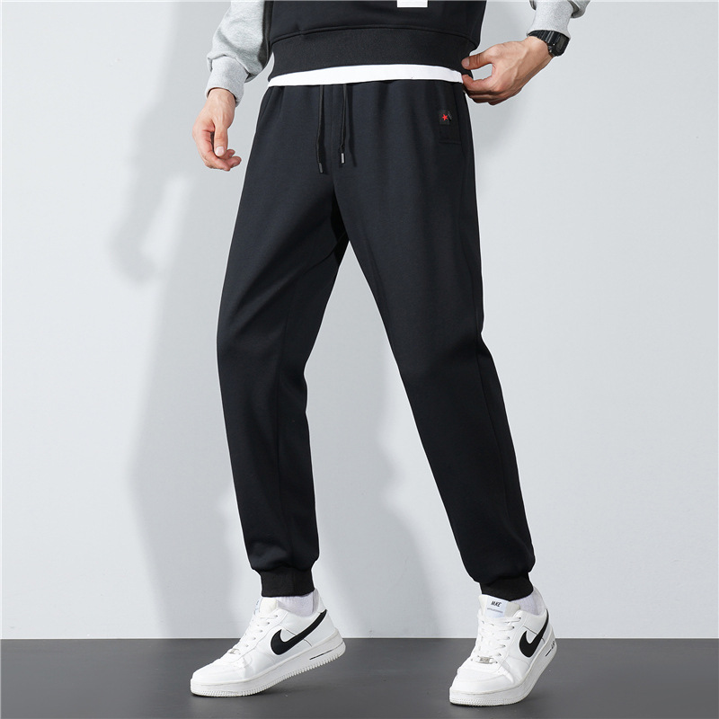 2022 Sports Pants Men's Korean Version Of Casual Nine-Point Pants Men Plus Fleece Bunched Feet Solid Color Pants Fashion Boys Cotton Sweatpants Specification drawing