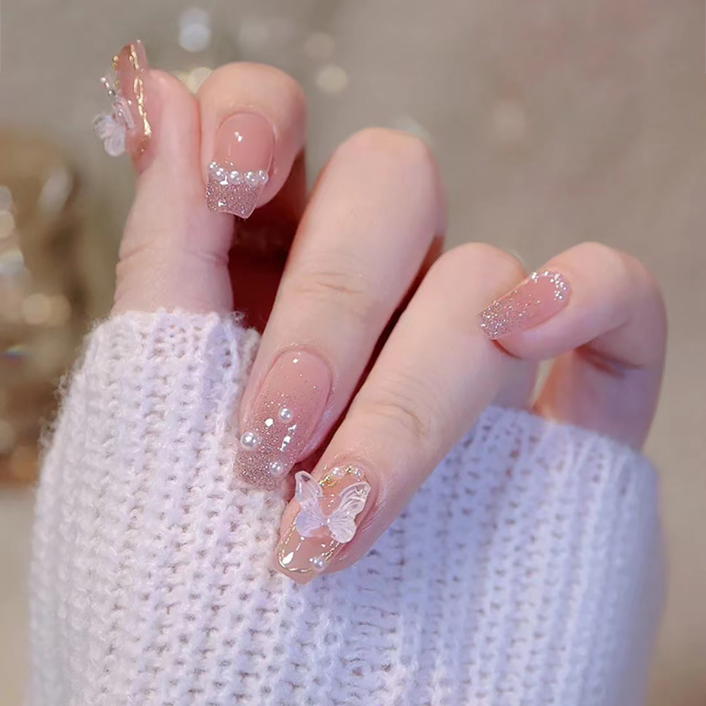 Light Luxury Ice Butterfly Hand Wear Nail Short Detachable Fake Nail Patch Nail Product Wholesale Specification drawing
