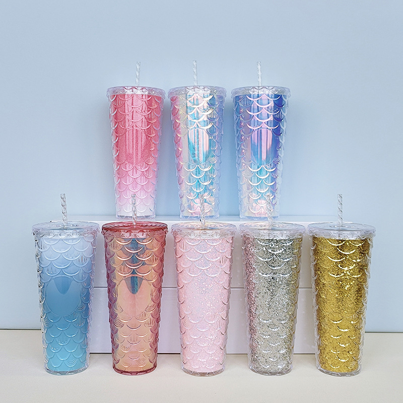 New Fish Scale Cup Double Straw Cup 700Ml Large Capacity Only For Foreign Trade Export Only For Foreign Trade Export Only For Foreign Trade Export Only For Foreign Trade Export Only For Foreign Trade Export Only For Foreign Trade Export details Picture