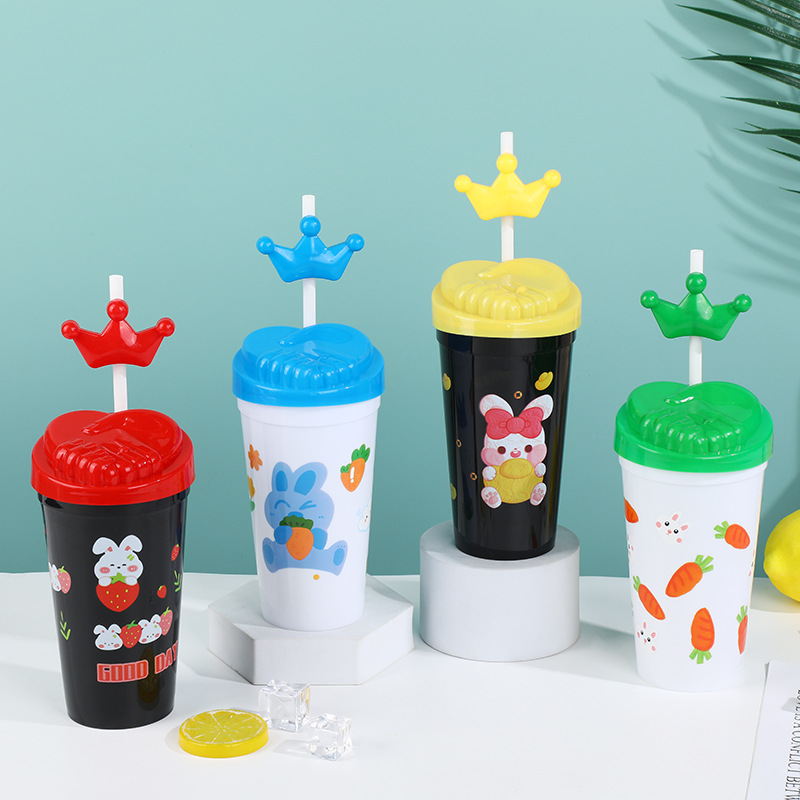 Cross-Border Sales Of Cute Mickey Straw Water Cup Cartoon High Appearance Level Plastic Water Cup Household Plastic Cup For Children In Stock details Picture