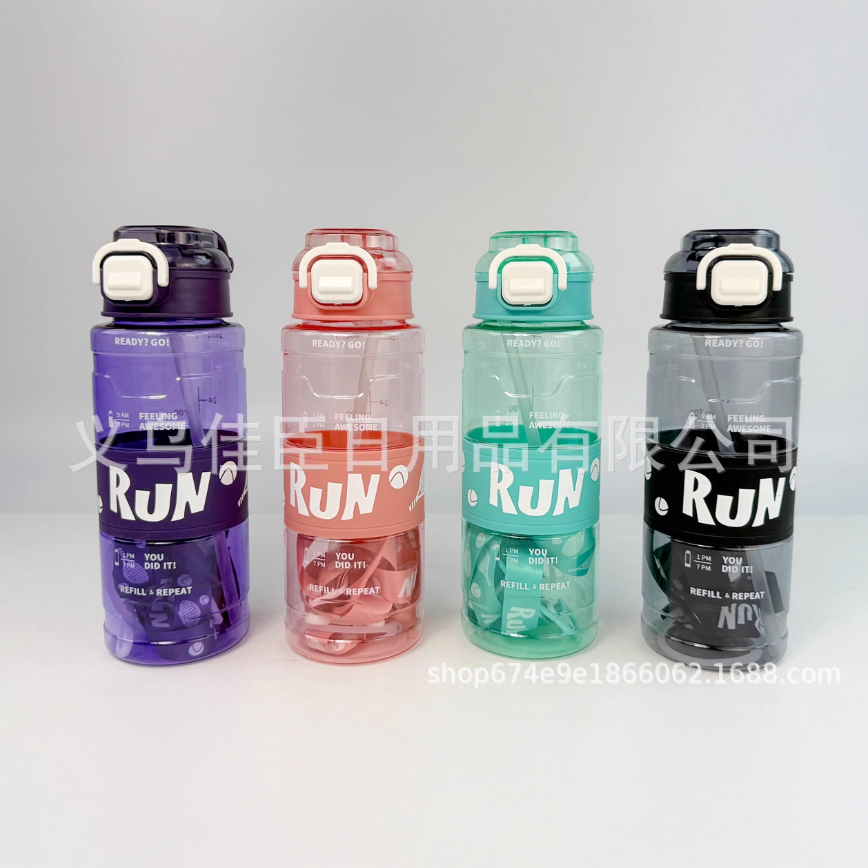 High appearance level gradient solid plastic cup, large-capacity bouncy lid space pot, outdoor sports water bottle, portable plastic water cup details Picture