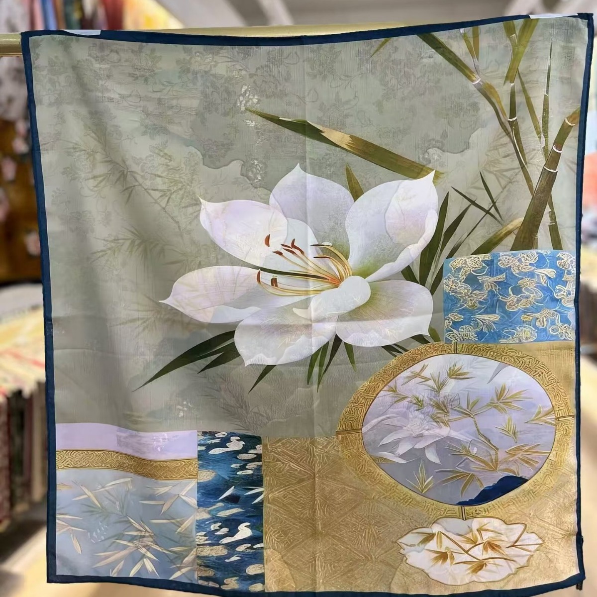 国潮香云纱花萝70*70新中式苏杭小方巾双面双色丝巾厂家代发扎染