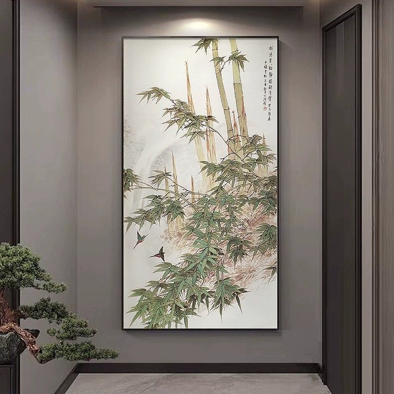 新中式玄关走廊过道装饰画竹子画节节高升壁画客厅沙发背景墙挂画图