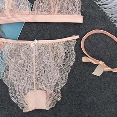 French lace sexy and romantic lingerie, no steel rims, no sponge, see-through bra set, triangular cup deep V lingerie Specification image