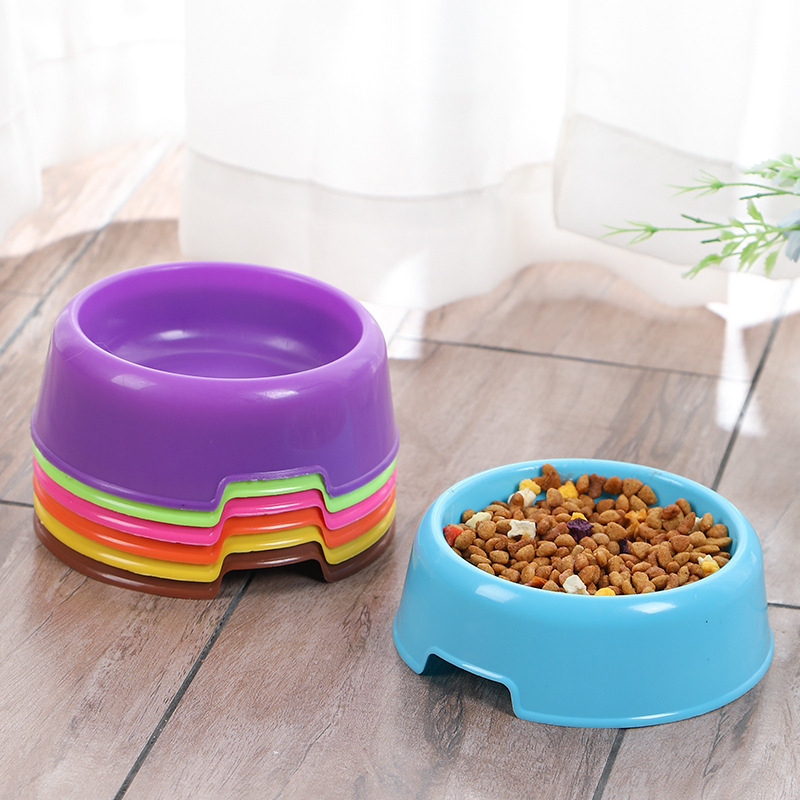 Pet feeding bowl Candy colored round mouth plastic pet dog bowl Multi-colored lightweight use cat food bowl Pet single bowl full figure