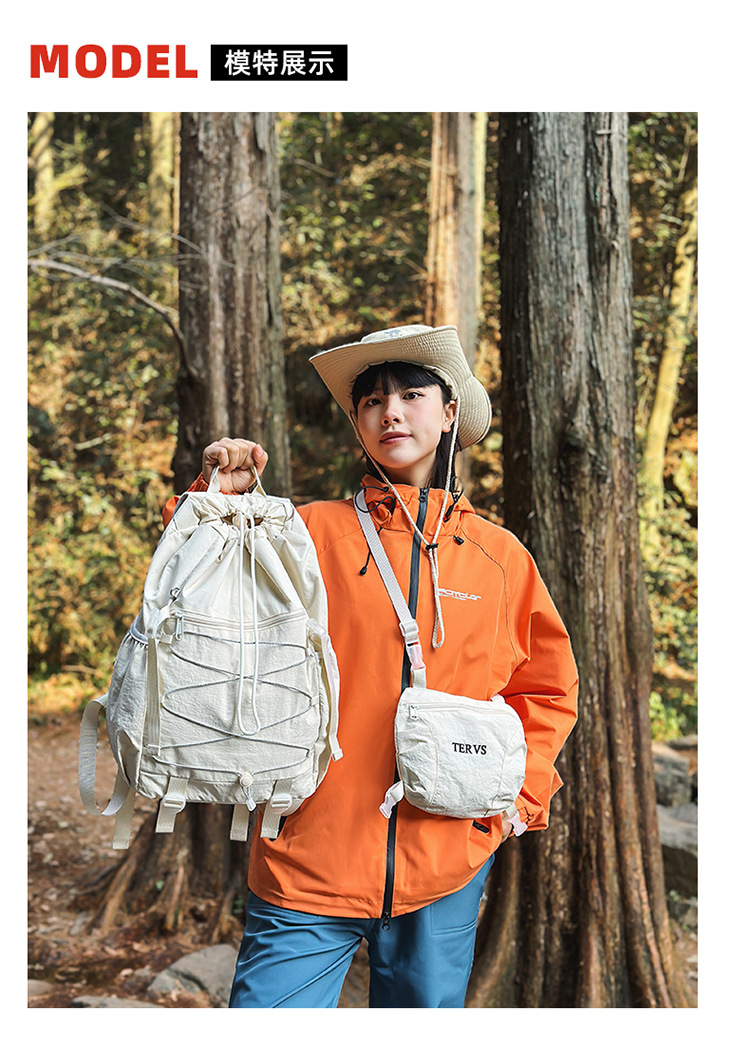 跨境双肩包男轻便登山包抽绳大容量户外旅行双肩包女大学生书包女详情6