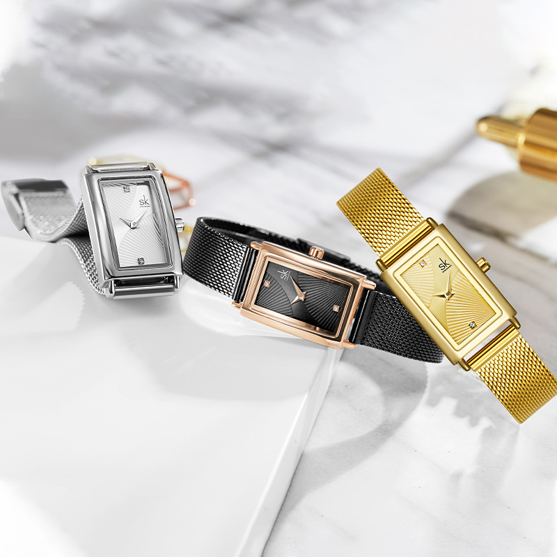 Cross-border wholesale SK fashion women's watches, mesh strap watches, simple watches, women's business quartz watches, waterproof women's watches 0119 details Picture