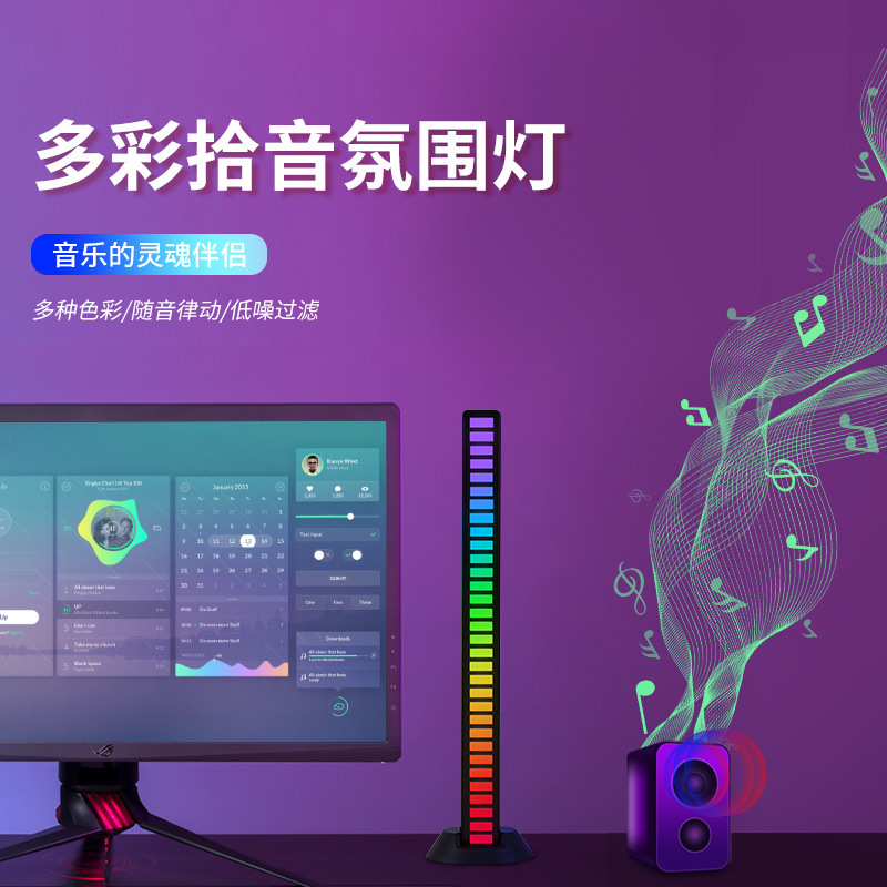 32-light RGB sound pickup light, rhythm light, car ambient light, e-sports music, 32-LED creative sound pickup light Application Scenario