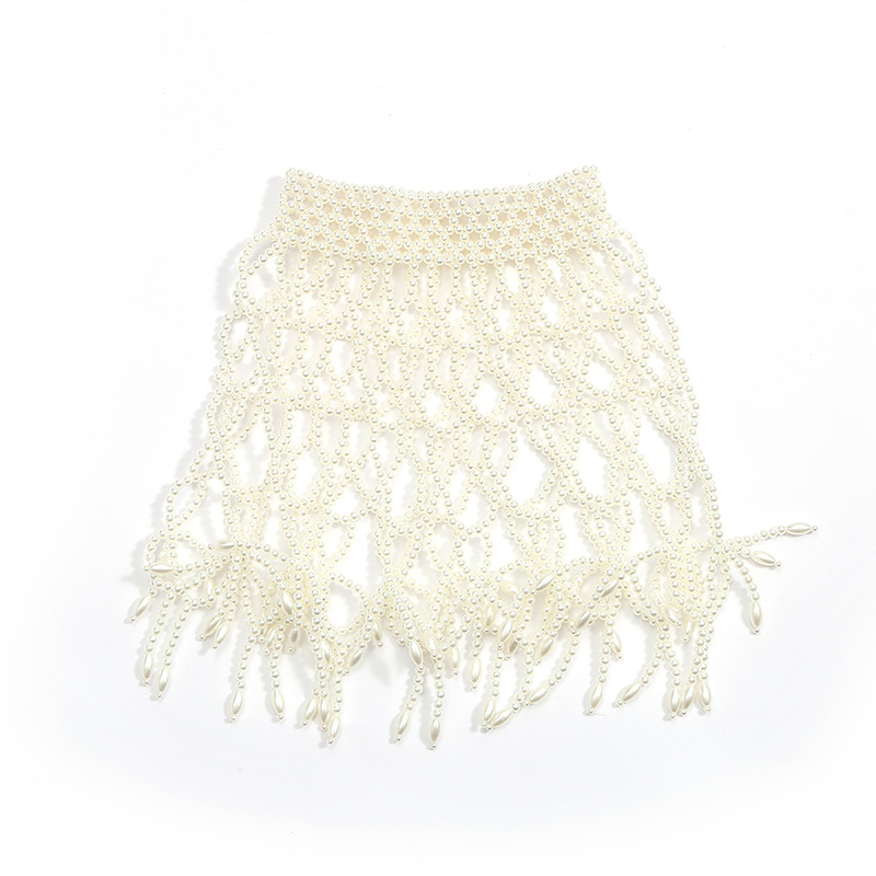 European and American cross-border light luxury retro hollowed-out body chain, hand-woven pearl shawl, teardrop tassel dress accessory Application Scenario