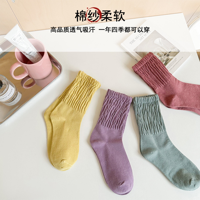 Sock stall, one-piece delivery service. Girls can pile up sweet and versatile socks in winter. Bubble tube. Zhuji girls' socks. Women's mid-calf socks. Solid-colored cotton socks. One-piece delivery service Specification image