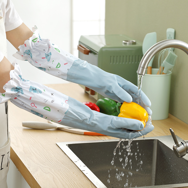 Household Dishwashing Gloves Plus Fleece Thickened Waterproof Rubber Kitchen Cleaning Laundry Latex Household Plus Long Durable Specification drawing