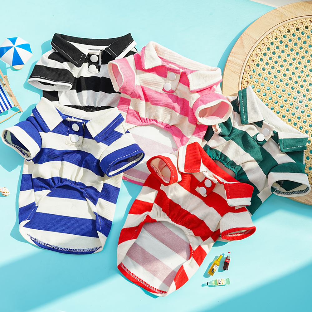 Nueva mascota verano rayas dos pies teddy by bear pomerania gatito perro ropa de perro estilo fino fardou ropa suministros