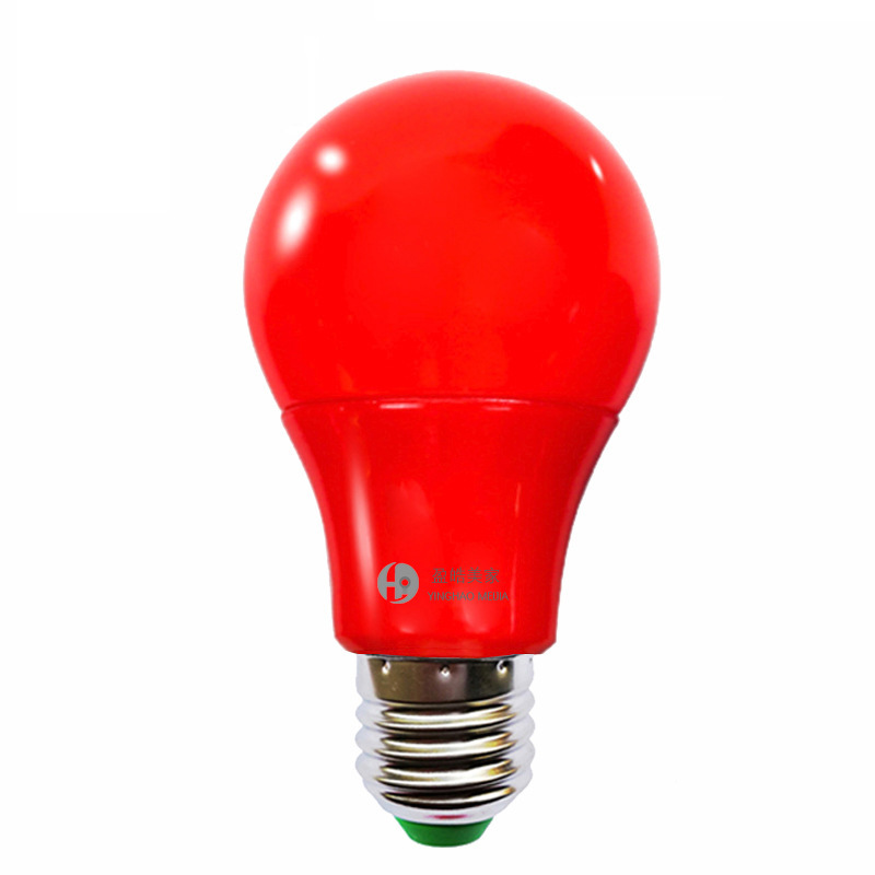 红色9W塑包铝球泡灯彩色球泡 七彩户外KTV跑马灯7W装饰LED球泡灯详情图5