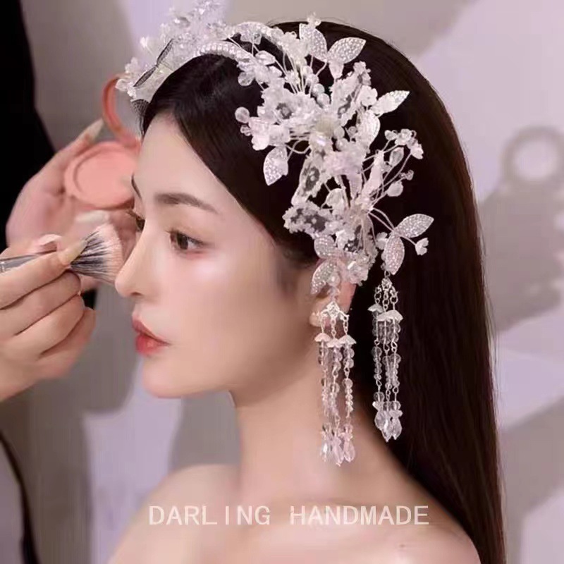 2023 New French Bride Main Gauze Crown Crystal Baroque Brow Crown Hair Accessories Atmospheric Advanced
