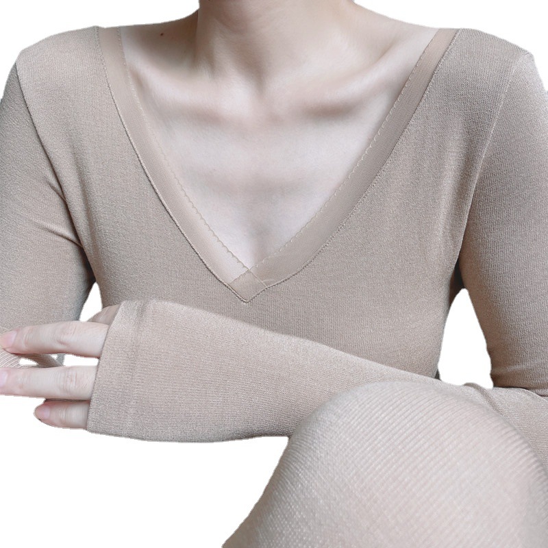 秋衣秋裤女薄白底实物图