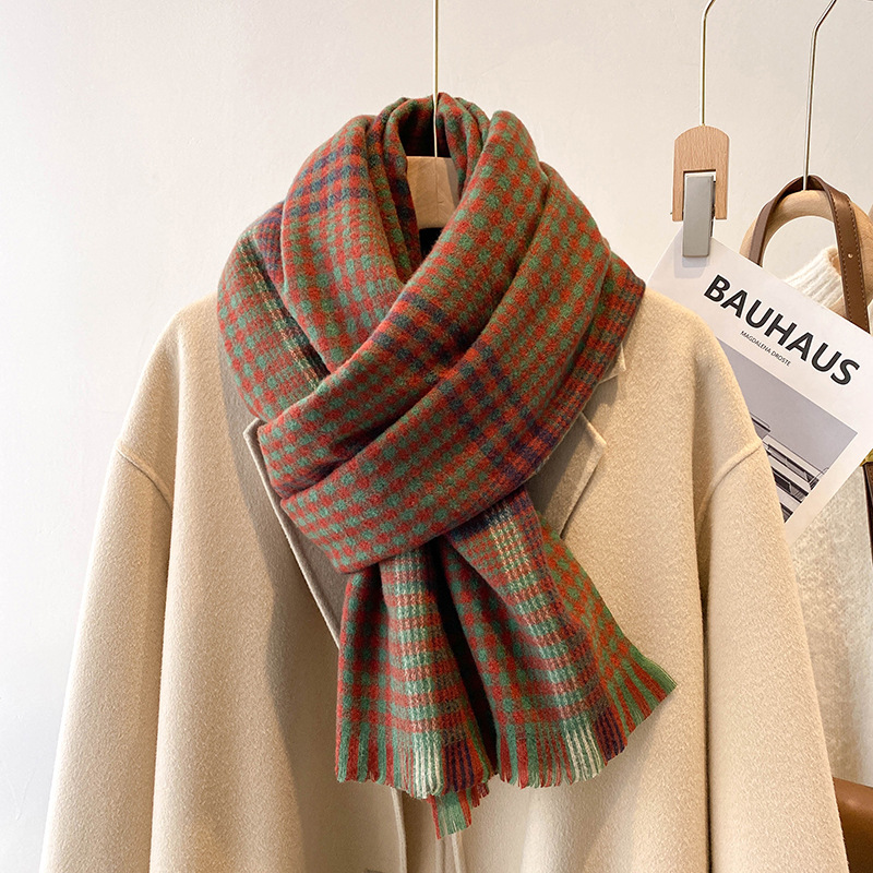 Japanese Small Fresh Plaid Scarf Female Autumn Winter Korean Version Imitation Cashmere Scarf Sweet Beauty Plaid Couple Warm Neck Item Picture