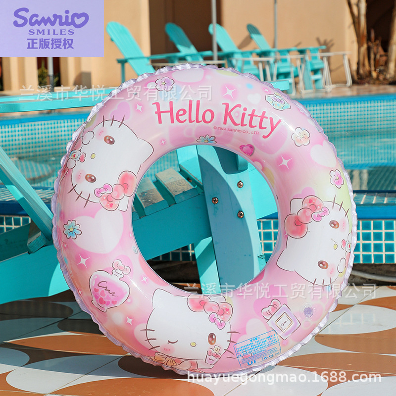 Spot Sanrio Printed Swimming Ring Thickened Environmental Material Kulomi Children Kt Cat Underarm Ring Big Ear Dog Swimming Ring