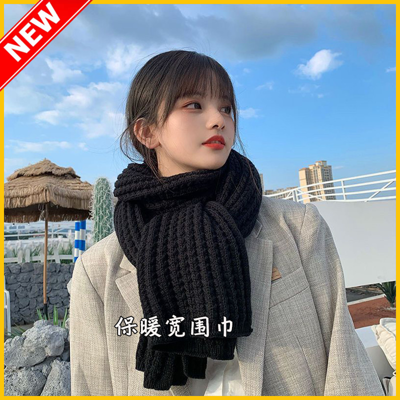 New Autumn And Winter Fashion Korean Women's Knitted Scarf Matching Men's Wide Scarf Solid Color Woolen Couple Scarf Application Scenario