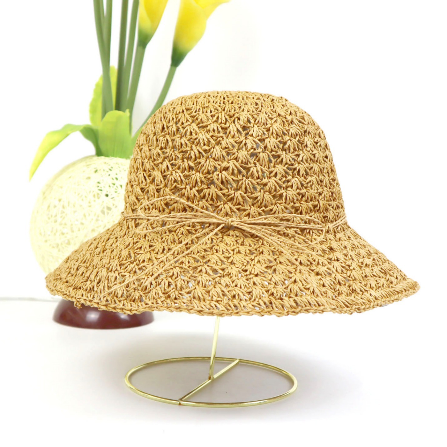 Handmade Paper Crochet Hat Summer Women's Sun Hat Outdoor Sunscreen Fisherman Hat Seaside Beach Straw Hat In Stock Application Scenario