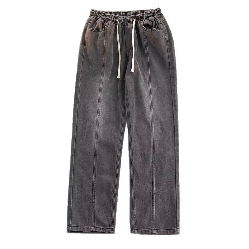 FUIV retro washed drape loose wide-leg American grey gradient stretched-waist men's casual straight-leg trousers Item Picture