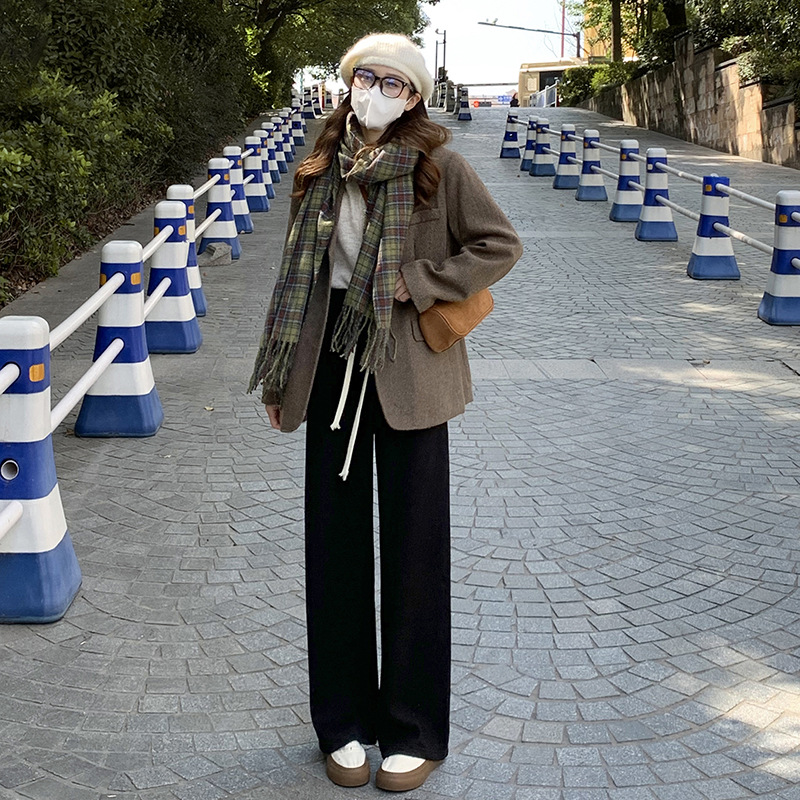 Milk Shake Glutinous Rice Wide Leg Pants Women's Cashmere Strip Autumn And Winter Thin High Waist Gentle Soft Waxy Vertical Casual Pants For Walking Application Scenario
