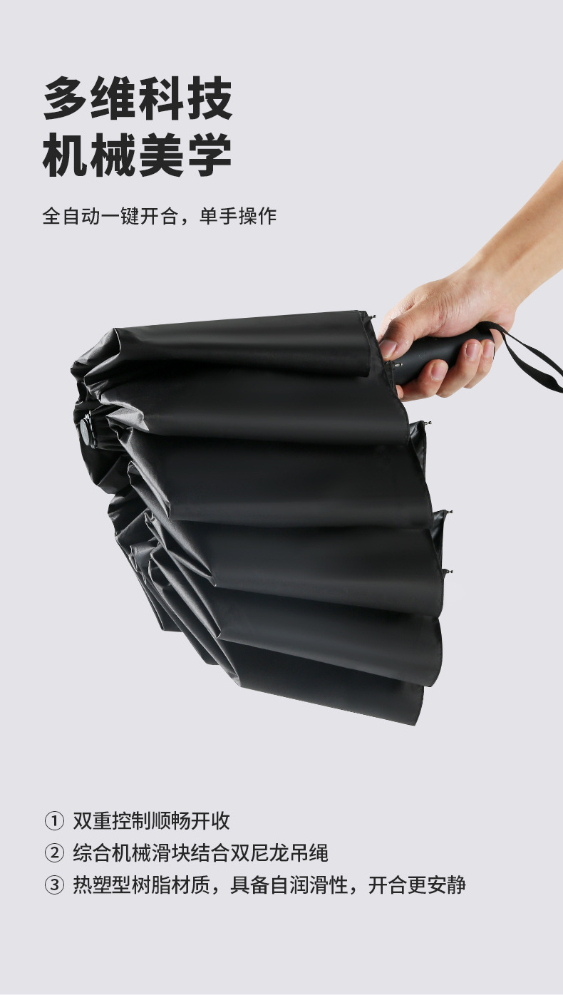 24骨全自动雨伞加大加固加厚结实抗风暴黑胶晴雨两用定制雨伞批发详情14