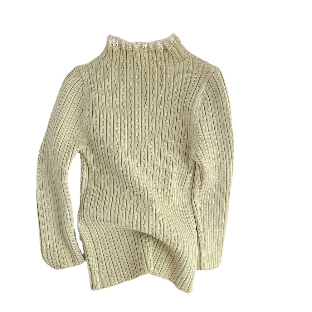 2022 Autumn and winter: Girls' pullover sweaters, princess knitted sweaters, baby girls' lace-neck clothes, children's woolen base shirts Item Picture