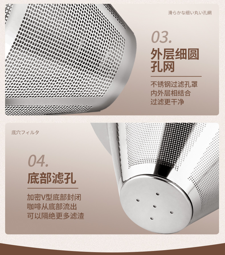 咖啡过滤器滤网304不锈钢手冲漏斗咖啡壶滴漏式免滤纸过滤网滤杯详情12