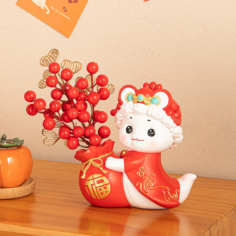 国潮生肖蛇年摆件插花桌面家居饰品本命年吉祥物手办公仔摆件