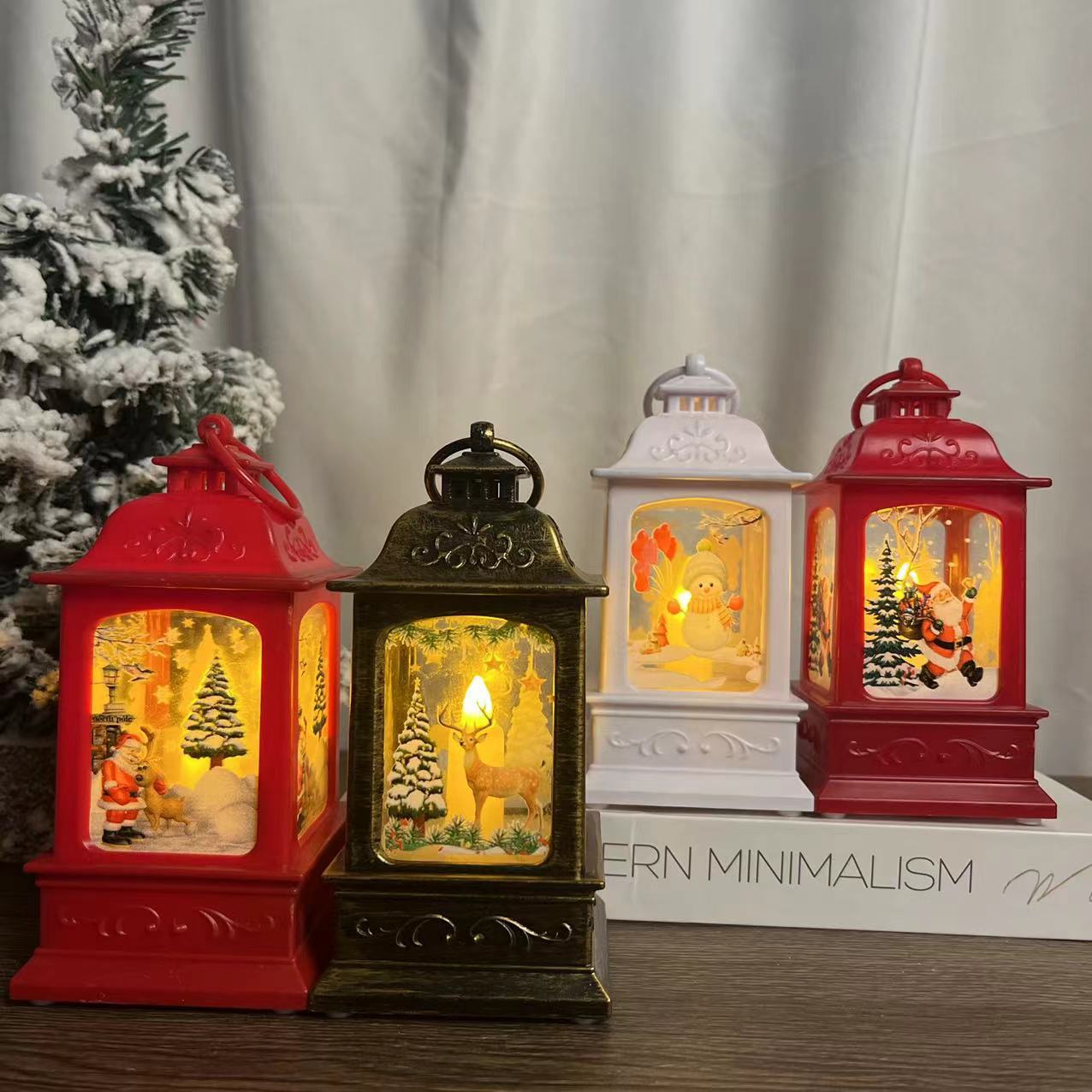 Cross-Border Explosive Christmas Vintage Medium Uv Printing Old Man Snowman Deer Mini Wind Light Dress Gift