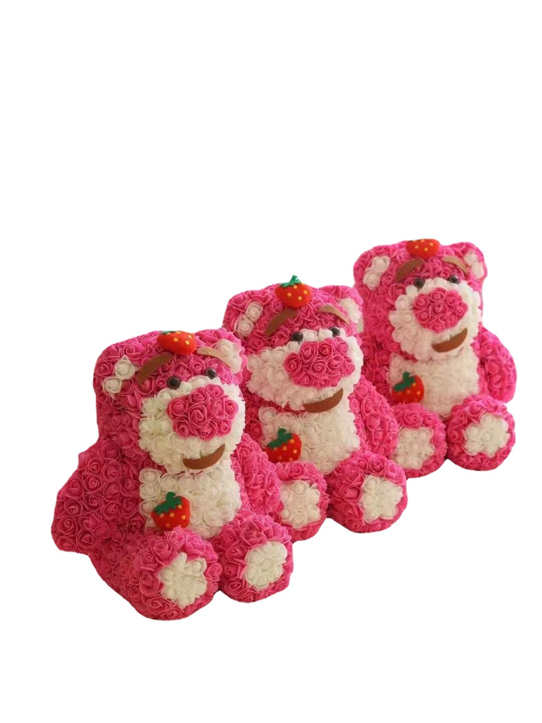 永生花草莓熊七夕礼物草莓熊毛绒玩具情人节礼物独角兽永生花批发白底实物图