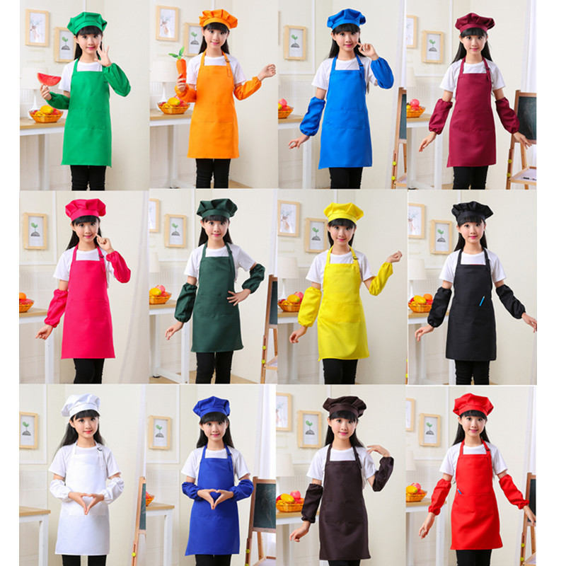 儿童围裙套袖厨师帽三件套装烘焙幼儿园美术绘画画衣定制广告LOGO详情图4
