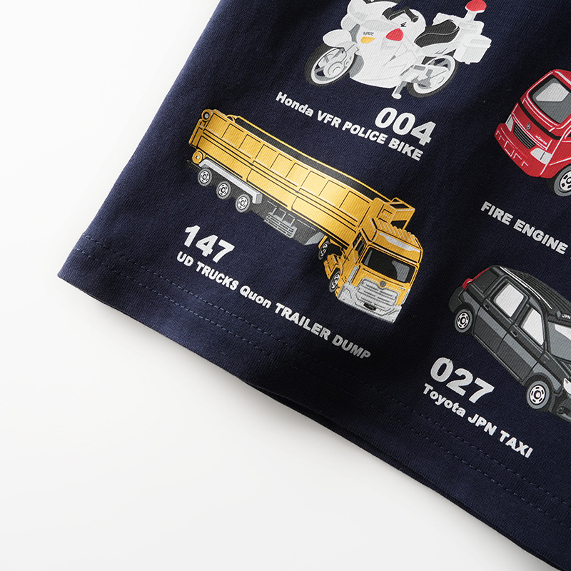 Japanese-style summer T-shirts for boys, pure cotton baby boy cartoon car pattern short-sleeved shirts, half-sleeved tops, thin children's clothing Application Scenario