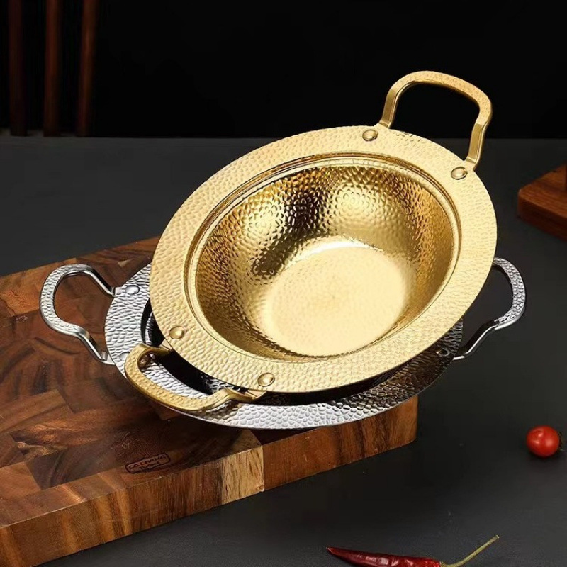 Stainless Steel Dry Pan Pan Double Ears Gold Small Pot Boy Thickened Universal Crayfish Plate Commercial Seafood Thickened Large Coffee Plate details Picture