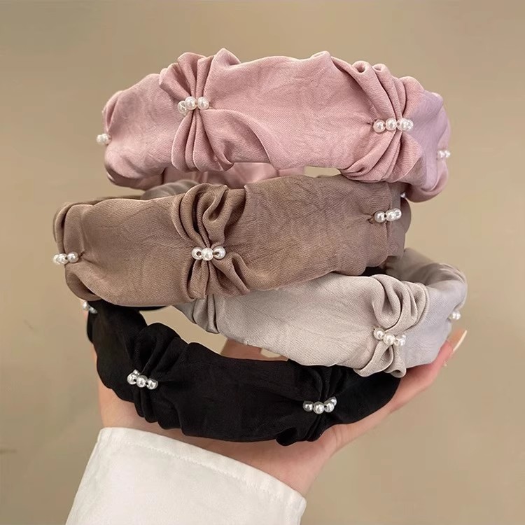 High top pearl hairband for women, a popular 2025 new autumn and winter hair band, face-washing headband, wide edge pressure hairpin headwear pic 8