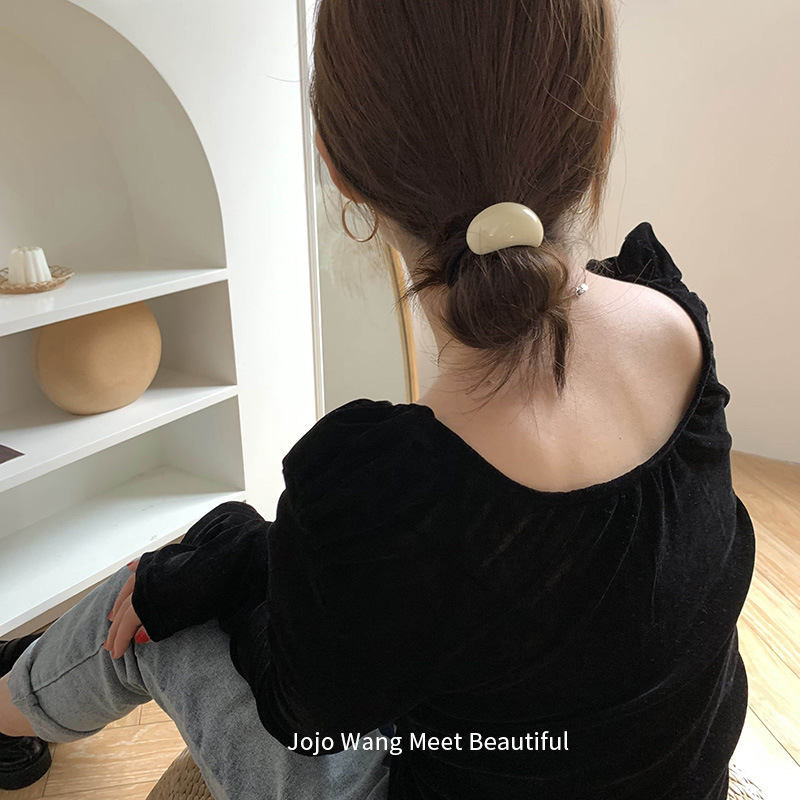 Good-looking milk coffee ~ Small milk cap oval geometric hair band, minimalist retro hair accessory, hair cord, Korean Instagram simple headwear Specification image