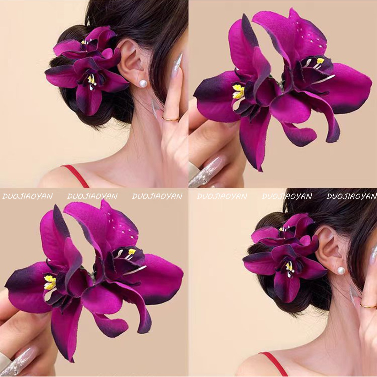 Early spring atmosphere, purple hairpin, rose butterfly hairpin, super fairy-like photo, high-end side hairpin accessory for women details Picture