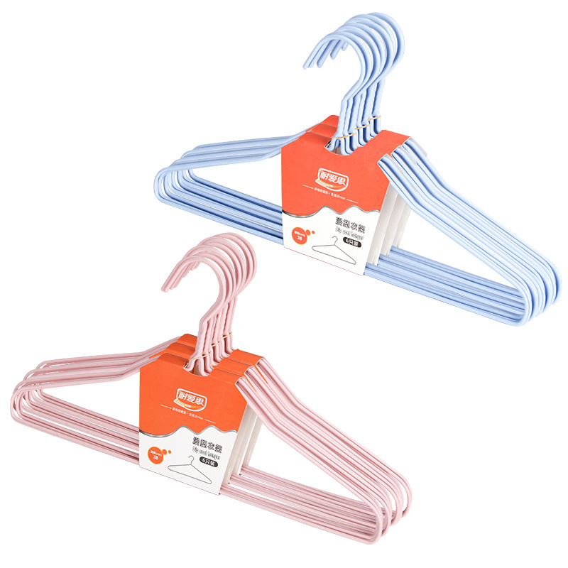 现代简约无痕服装店成人衣架衣撑展示女装衣服浸塑铁色衣架6个装